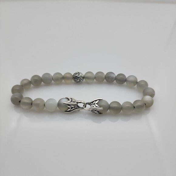 David Yurman Men's Spiritual Bead Bracelet 8mm Moonstone with Wave Silver - Picture 1 of 5